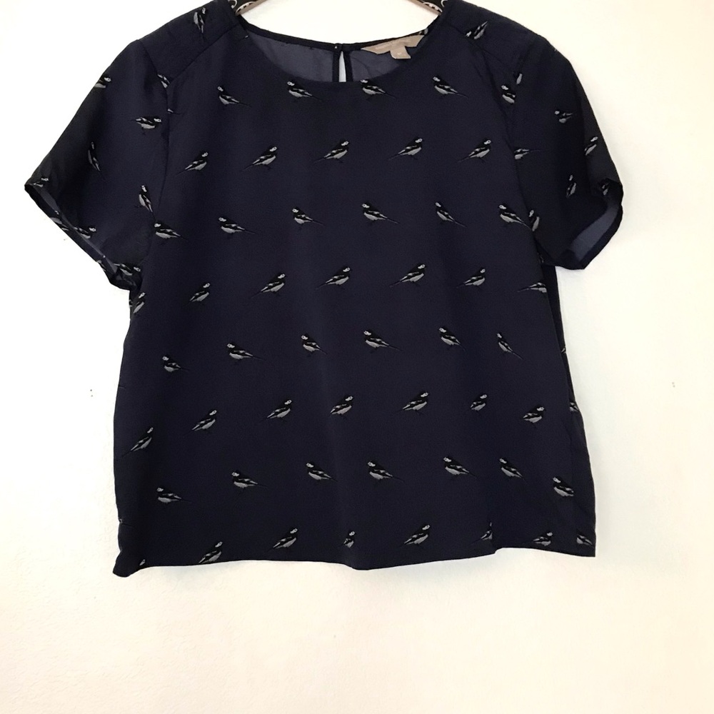 Banana Republic Navy Blue Bird Women's Top size Medium